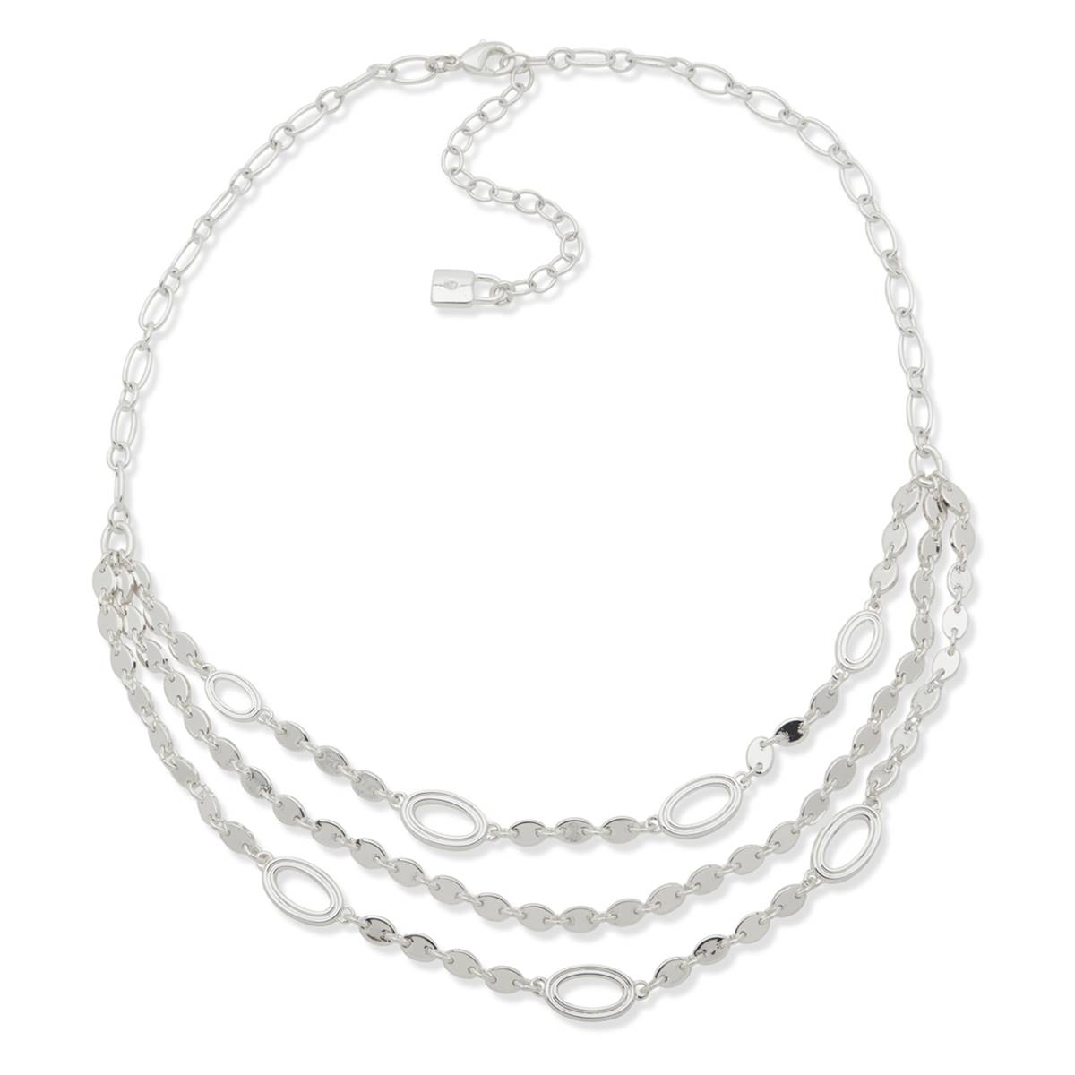 Chaps 3-Row Silver-Tone Beaded Necklace