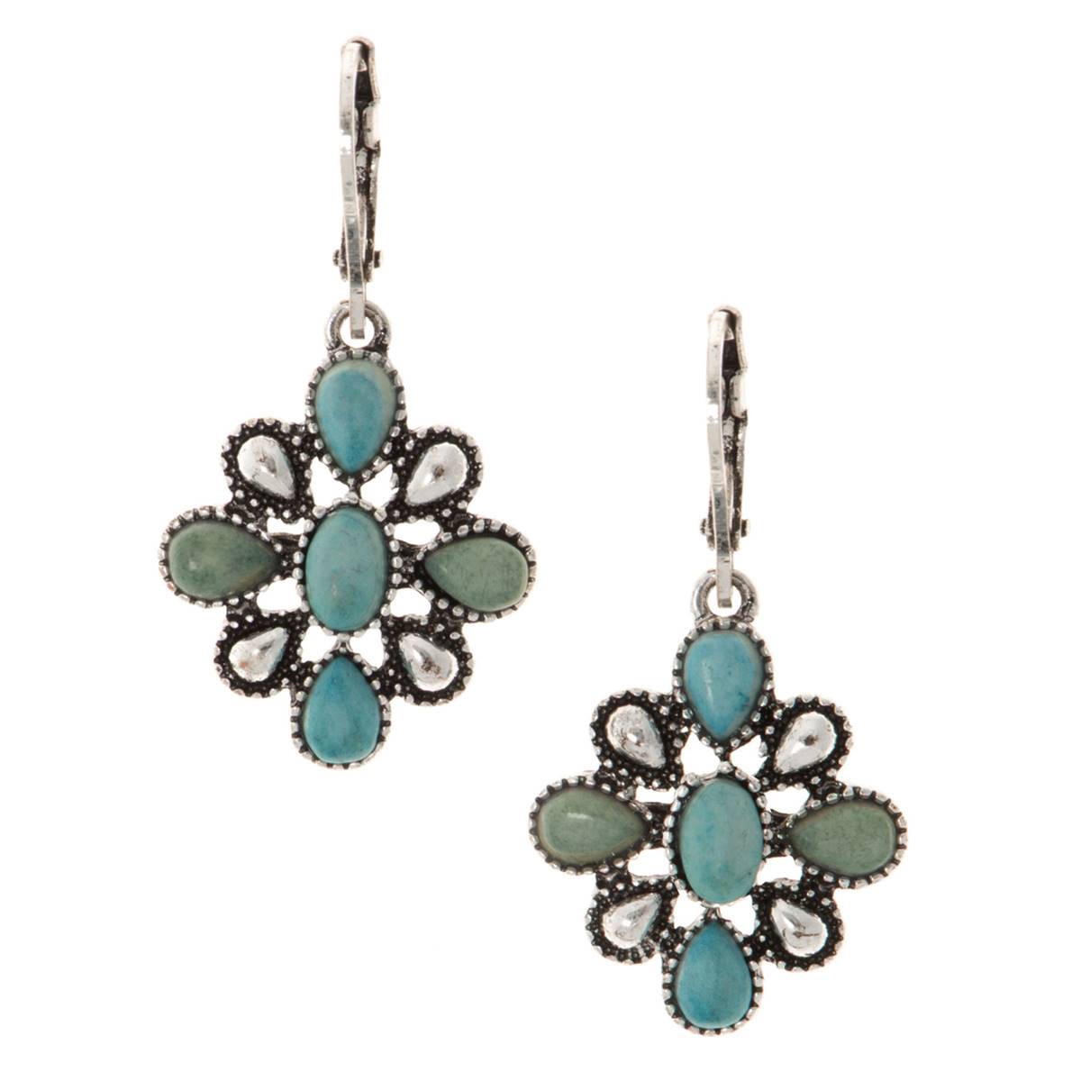 Chaps Silver-Tone Turquoise Stone Flower Drop Earrings