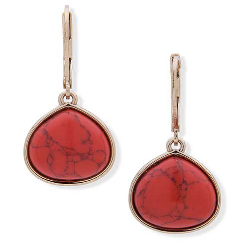 Chaps Gold-Tone & Round Coral Stone Drop Earrings