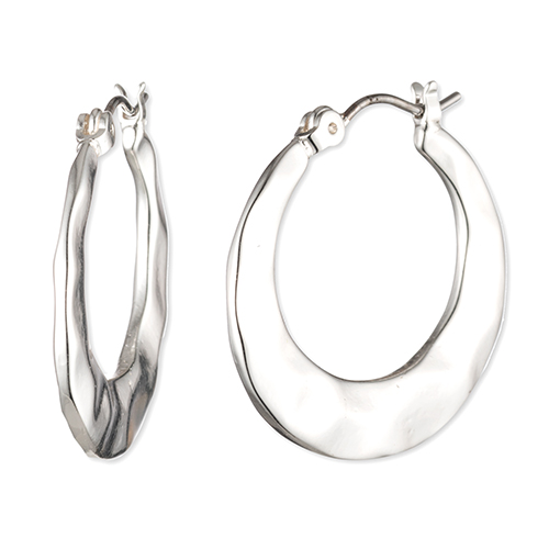 Chaps Polished Silver-Tone Hammered Hoop Earrings