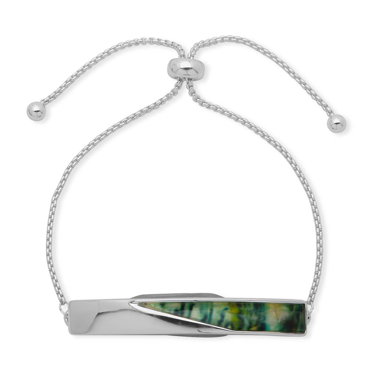 Chaps Silver-Tone Green Abalone Slider Adjustable Bracelet