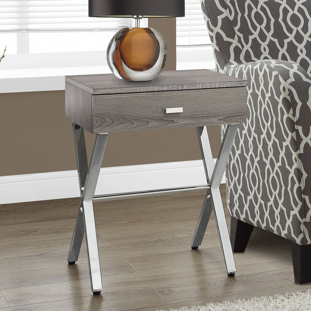 Monarch Specialties Chrome Metal Accent Table - Dark Taupe