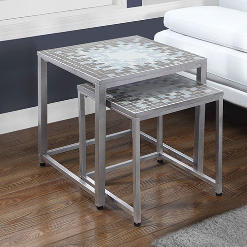 Monarch Specialities Grey/Blue Tile Nesting Tables