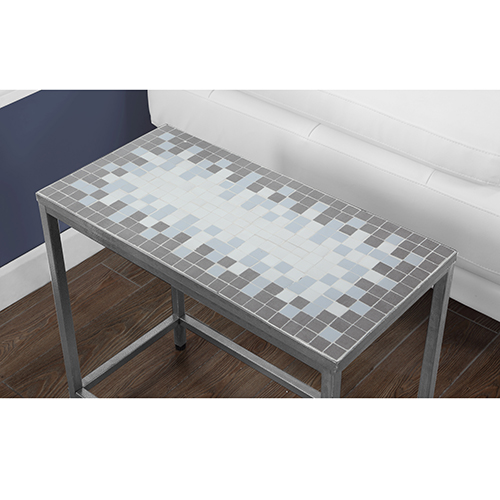 Monarch Specialties Grey/Blue Tile Side Table