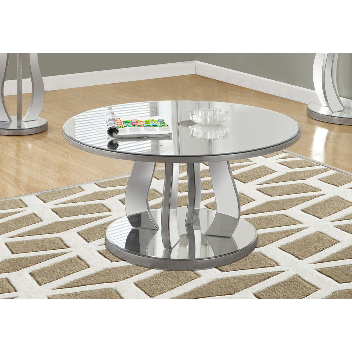 Monarch Specialties Round Mirrored Coffee Table