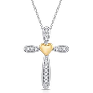 Nova Star(R) Two-Tone Gold 1/10ctw. Lab Grown Diamond Cross Pendant