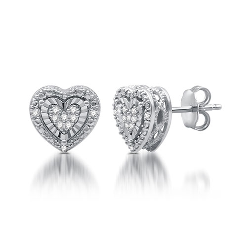 Diamond Classics(tm) Sterling Silver 1/10ctw. Heart Earrings