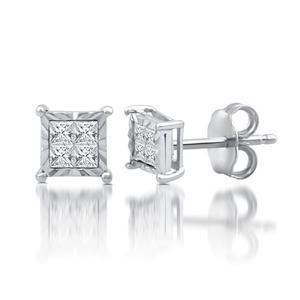 Diamond Classics(tm) Sterling Silver 1/4ctw. Quad Earrings