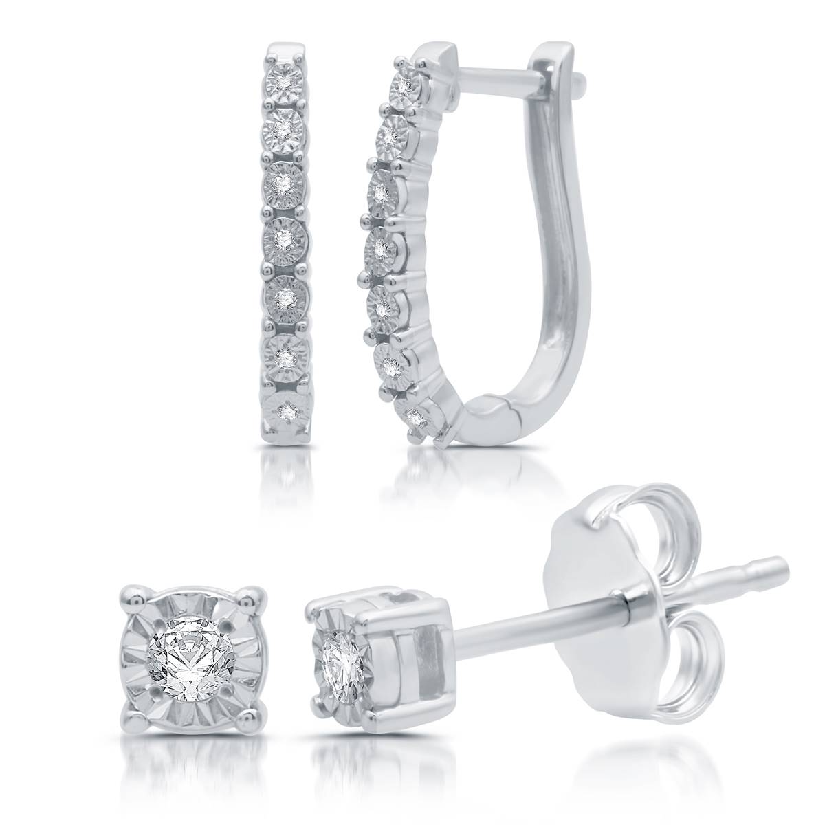 Diamond Classics(tm) 1/10ctw. 2pc. Huggie Hoop And Stud Earrings Set