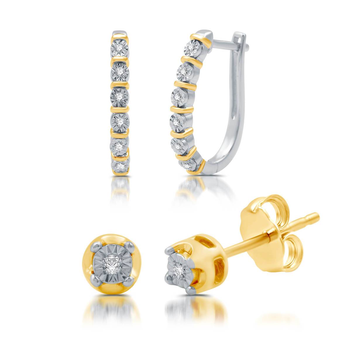 Diamond Classics(tm) 1/10ctw.Diamond Hoop & Stud 2pc. Earrings Set