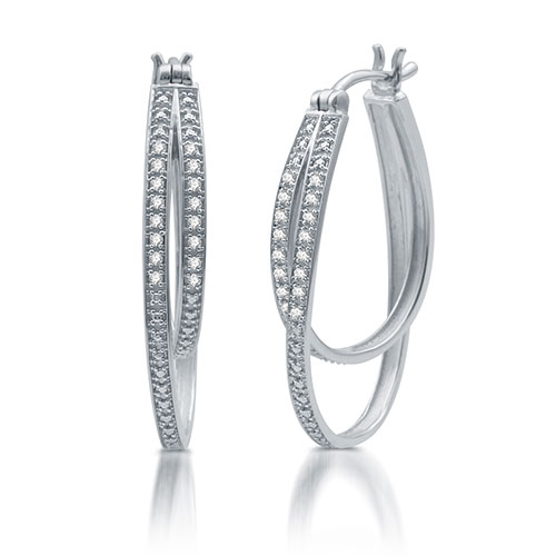 Diamond Classics(tm) Sterling Silver 1/10ctw. Diamond Hoops