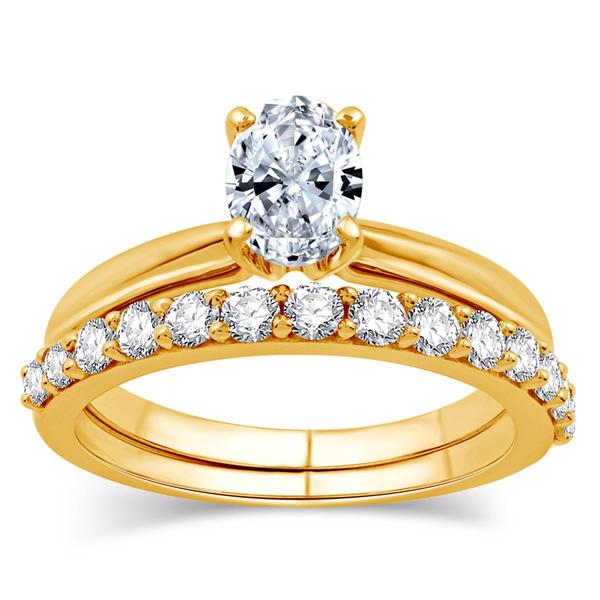 Nova Star(R) Yellow Gold 1ctw. Lab Grown Diamond Oval Bridal Set