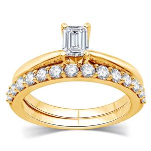 Nova Star(R) Yellow Gold 1ctw. Lab Grown Diamond Emerald Bridal Set