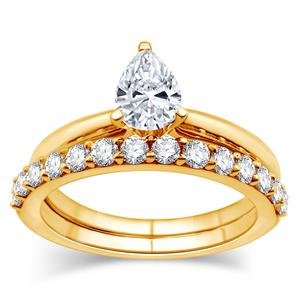 Nova Star(R) Yellow Gold 1ctw. Lab Grown Diamond Pear Bridal Set