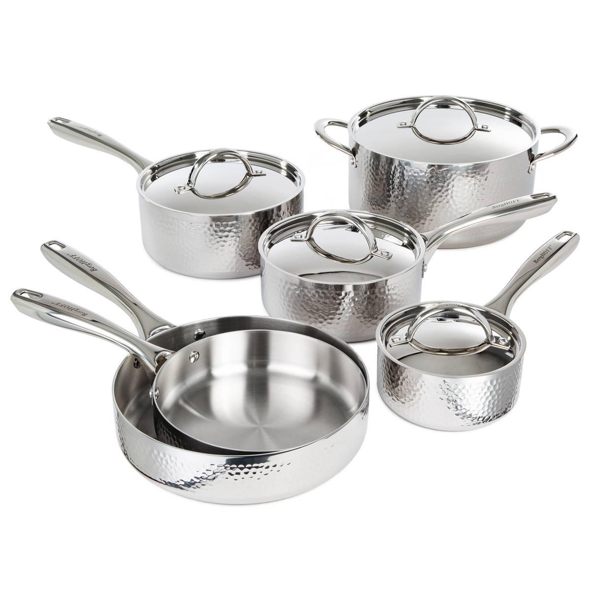 Hammered 10 Piece 3-Ply Stainless Steel Cookware Set - Silver