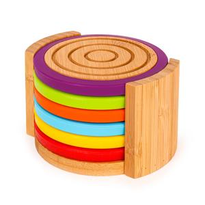BergHOFF 7pc. Bamboo Colored Rim Round Coasters Set
