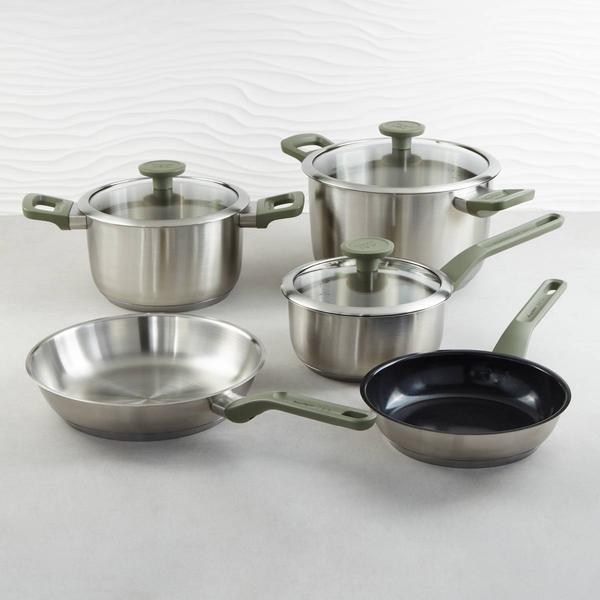 BergHOFF Bolt 8pc. Stainless Steel Cookware Set with Glass Lids