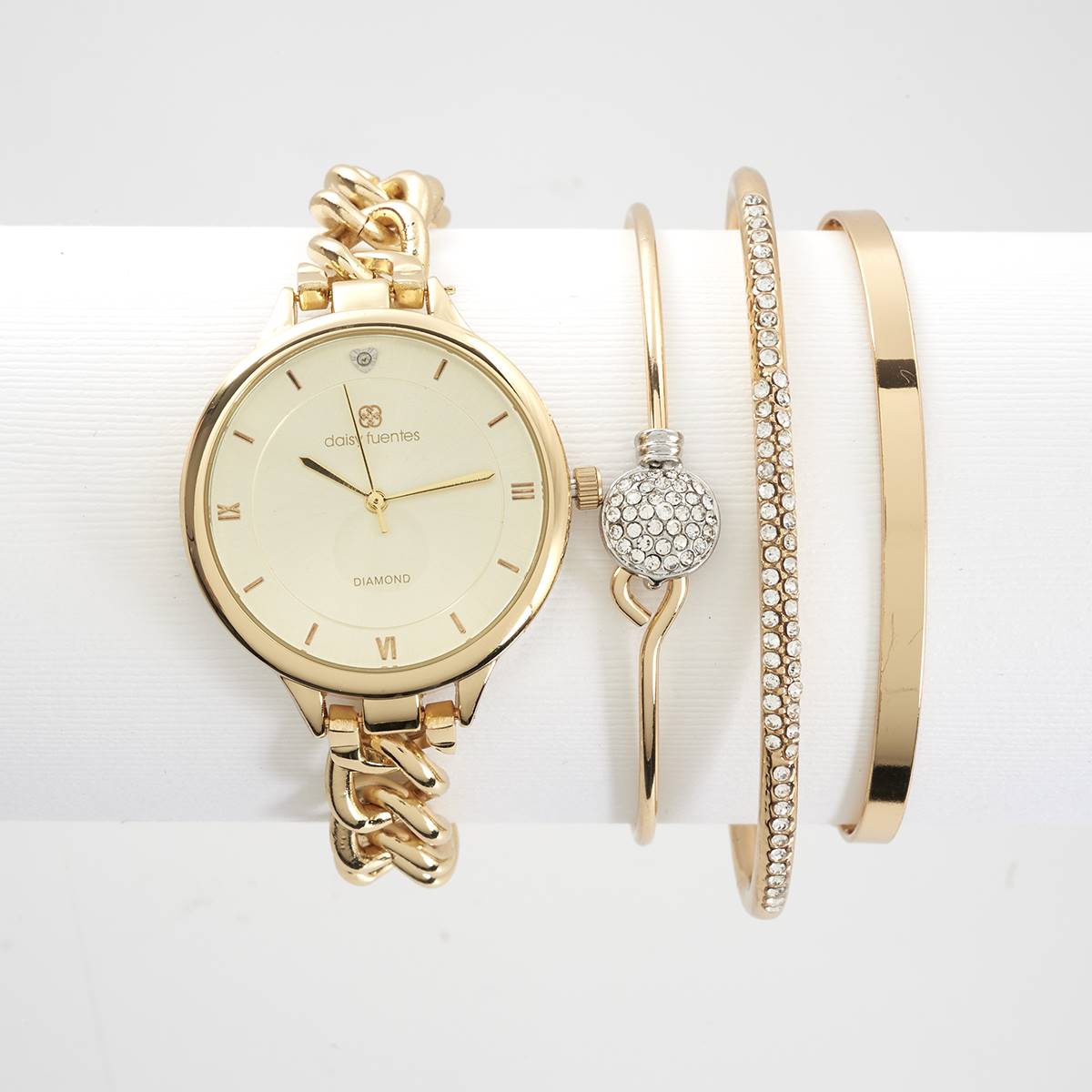 Daisy Fuentes Chain Link Diamond Watch & Bracelet Set - DF199GD