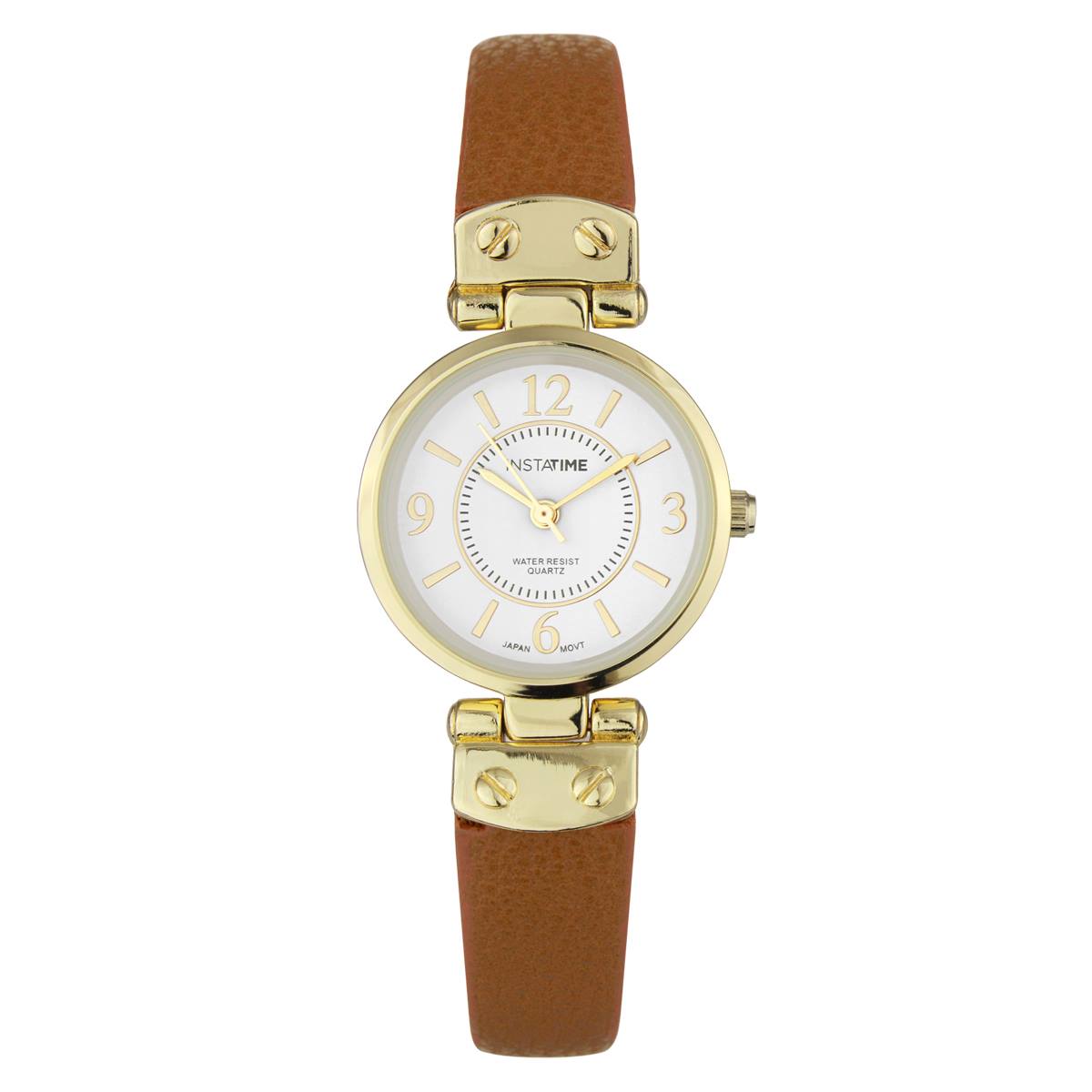 Womens Instatime White Dial & Brown Band Watch - PT1064GDBR