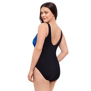 Womens Great Length Marble Side Shirred One Piece Swimsuit