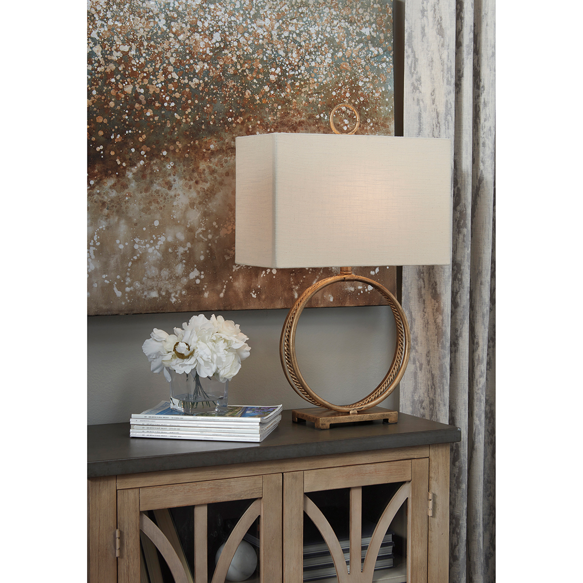 Signature Design By Ashley Antique Gold Circular Metal Table Lamp