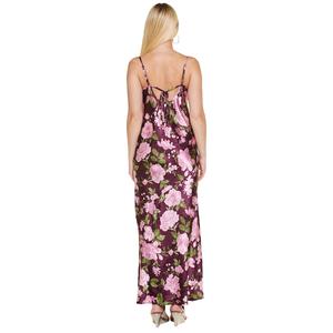 Juniors Crystal Doll Floral Satin Maxi Slip Empire Waist Dress alternate view