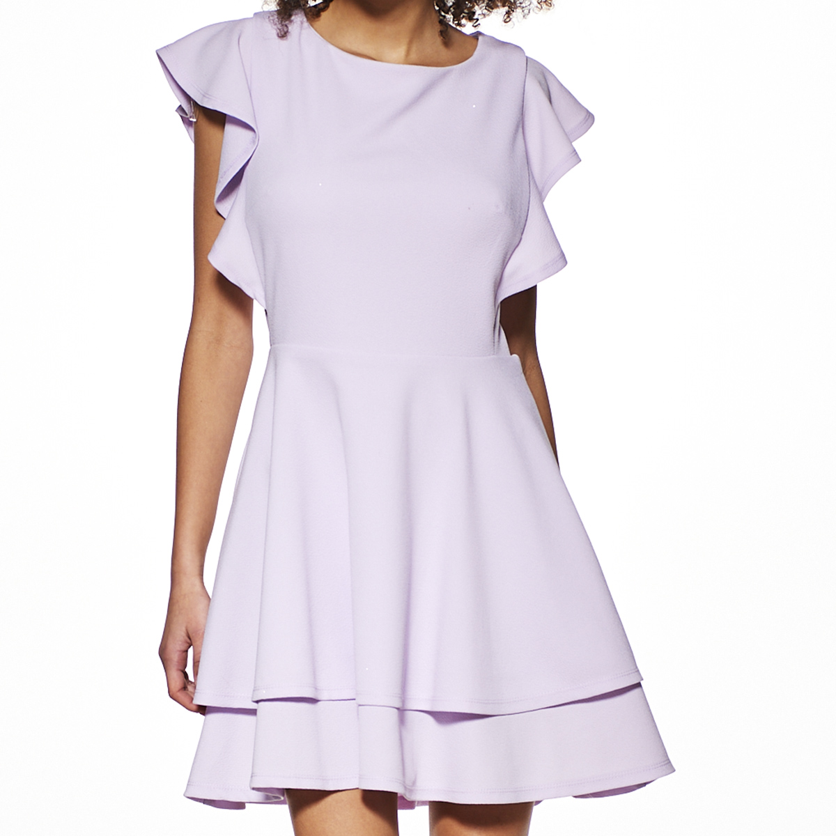 Juniors Crystal Doll Flutter Sleeve Double Tier Skater Dress