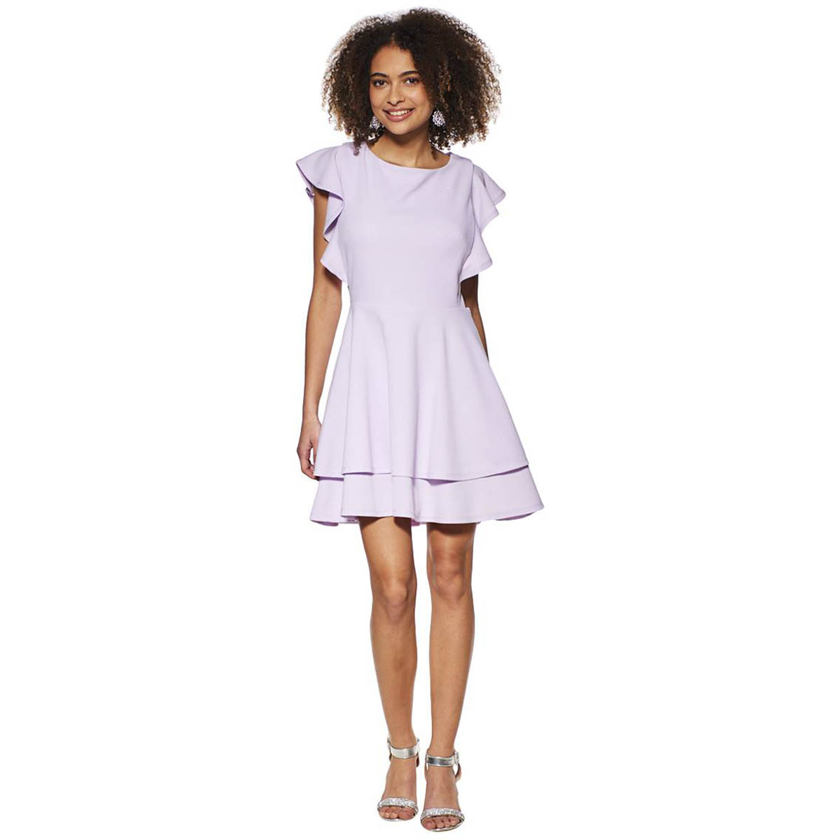 Juniors Crystal Doll Flutter Sleeve Double Tier Skater Dress