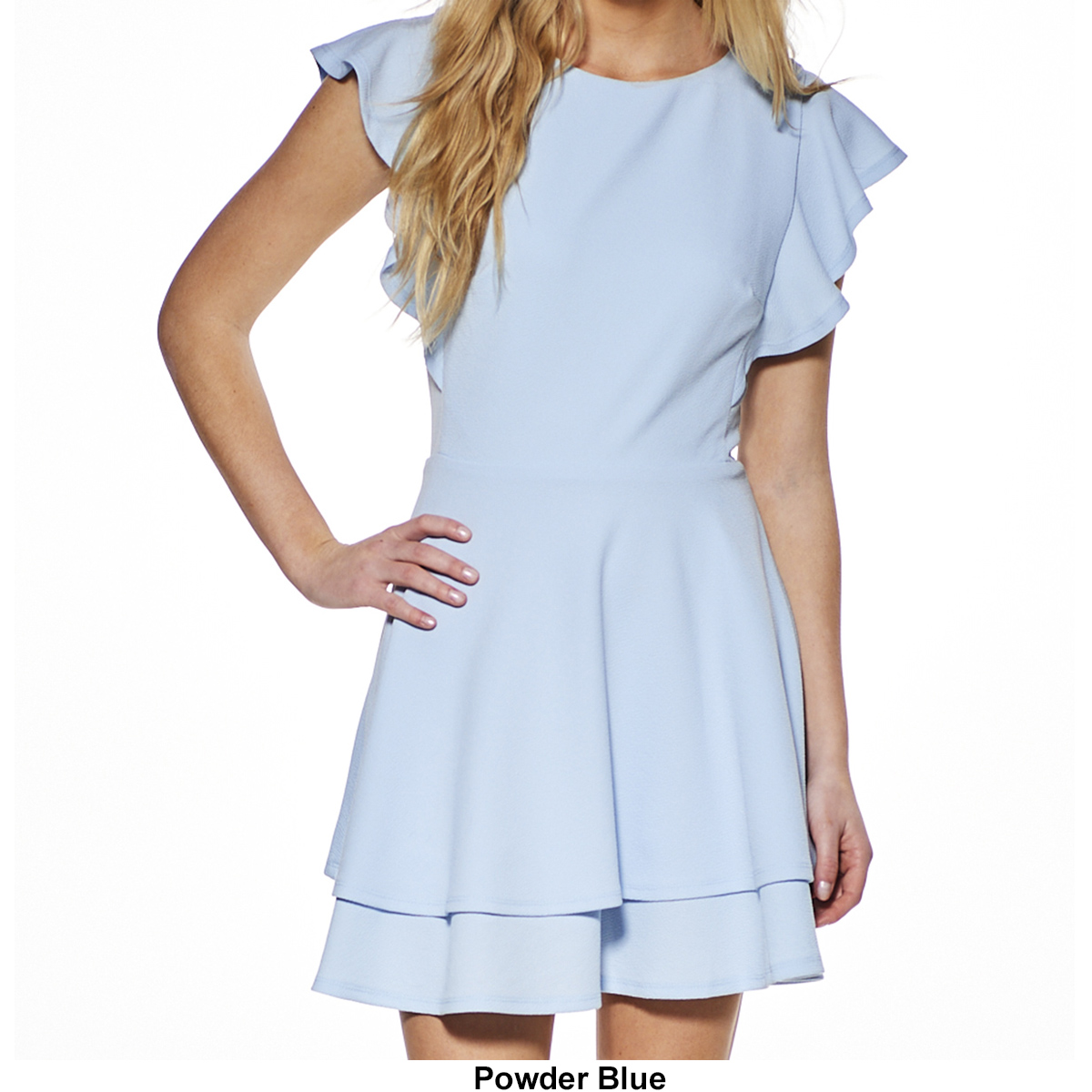 Juniors Crystal Doll Flutter Sleeve Double Tier Skater Dress