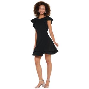 Juniors Crystal Doll Flutter Sleeve Double Tier Skater Dress