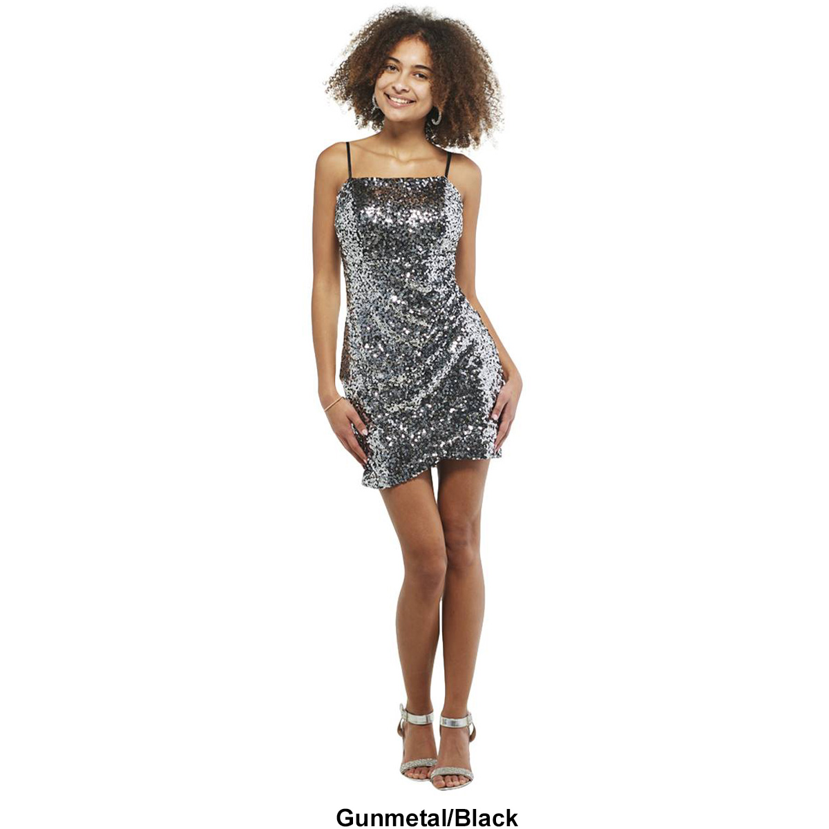 Juniors Crystal Doll Sequin Tulip Hem Ruch Slip Dress