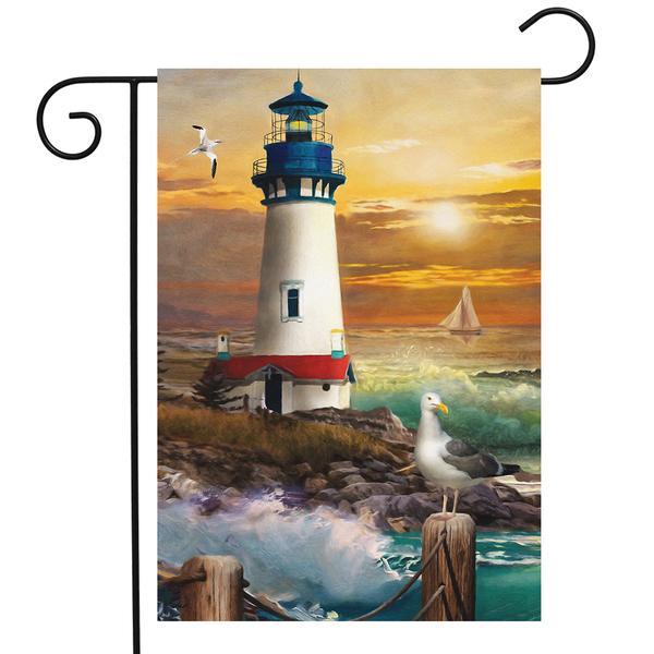 Briarwood Lane Sunset Lighthouse Garden Flag