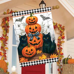 Briarwood Lane Black Cat Pumpkin Stack House Flag alternate view