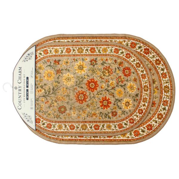 Crown Collection Floral Oval Rug Set - Taupe