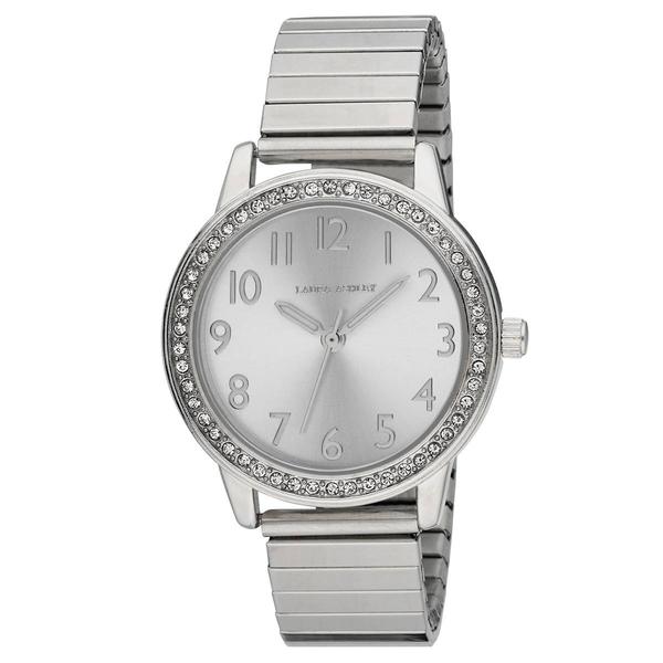 Womens Laura Ashley(R) Silver Stone Bezel Stretch Watch - LA2053SS
