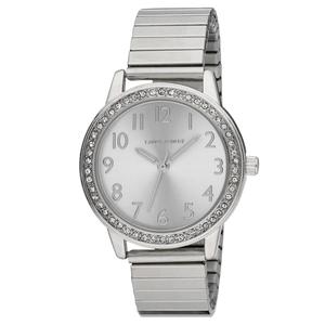 Womens Laura Ashley(R) Silver Stone Bezel Stretch Watch - LA2053SS