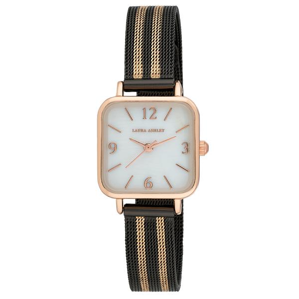Womens Laura Ashley(R) Stripe Mesh Band White Dial Watch - LA2062BK