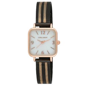 Womens Laura Ashley(R) Stripe Mesh Band White Dial Watch - LA2062BK