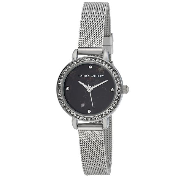 Womens Laura Ashley(R) Black/Silver Mesh Strap Watch - LA2064BK