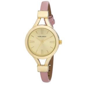 Womens Laura Ashley(R) Gold-Tone Pink Thin Strap Watch - LA31011YG