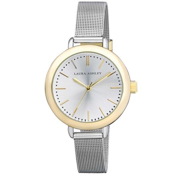 Womens Laura Ashley(R) Two-Tone Mesh Band Classic Watch - LA31026TT
