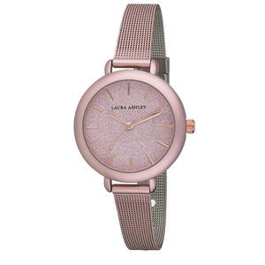 Womens Laura Ashley(R) Pink Glitz Dial Spray Mesh Watch - LA31069PK