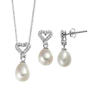 Gemstone Classics(tm) Sterling Heart & Pearl Necklace Set