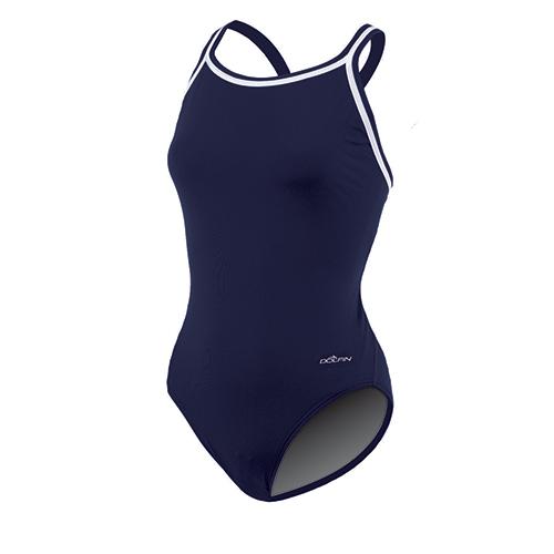 Womens Dolfin(R) Team Solid DBX Back One Piece Swimsuit - Navy