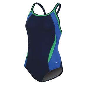 Womens Dolfin(R) Color Block DBX Back One Piece Swimsuit-Navy Multi