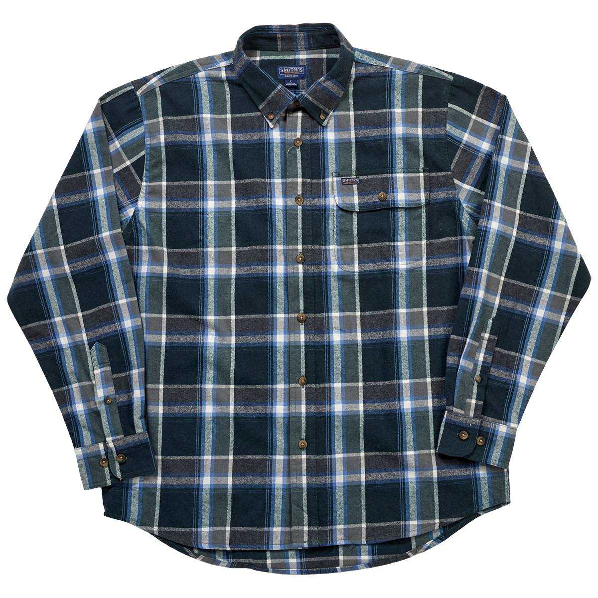 Mens Smith's Plaid Flannel Shirt - Blue