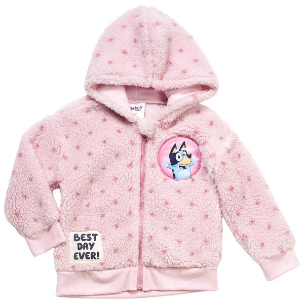 Toddler Girl Disney Bluey Best Day Ever Pink Hooded Sherpa Jacket
