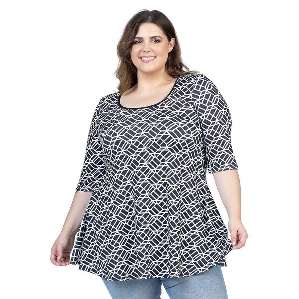 Plus Size 24/7 Comfort Apparel Geometric Elbow Sleeve Tunic Top