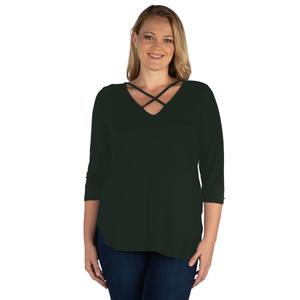 Plus Size 24/7 Comfort Apparel Criss-Cross Round Hem Tunic Blouse alternate view