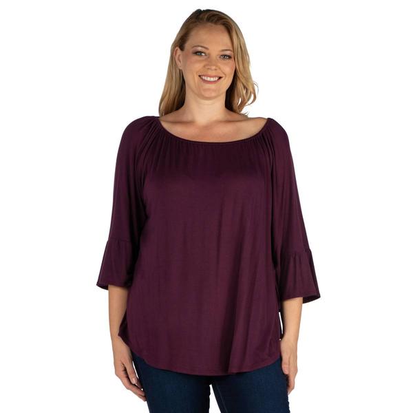 Plus Size 24/7 Comfort Apparel Bell Sleeve Loose Fit Tunic Blouse